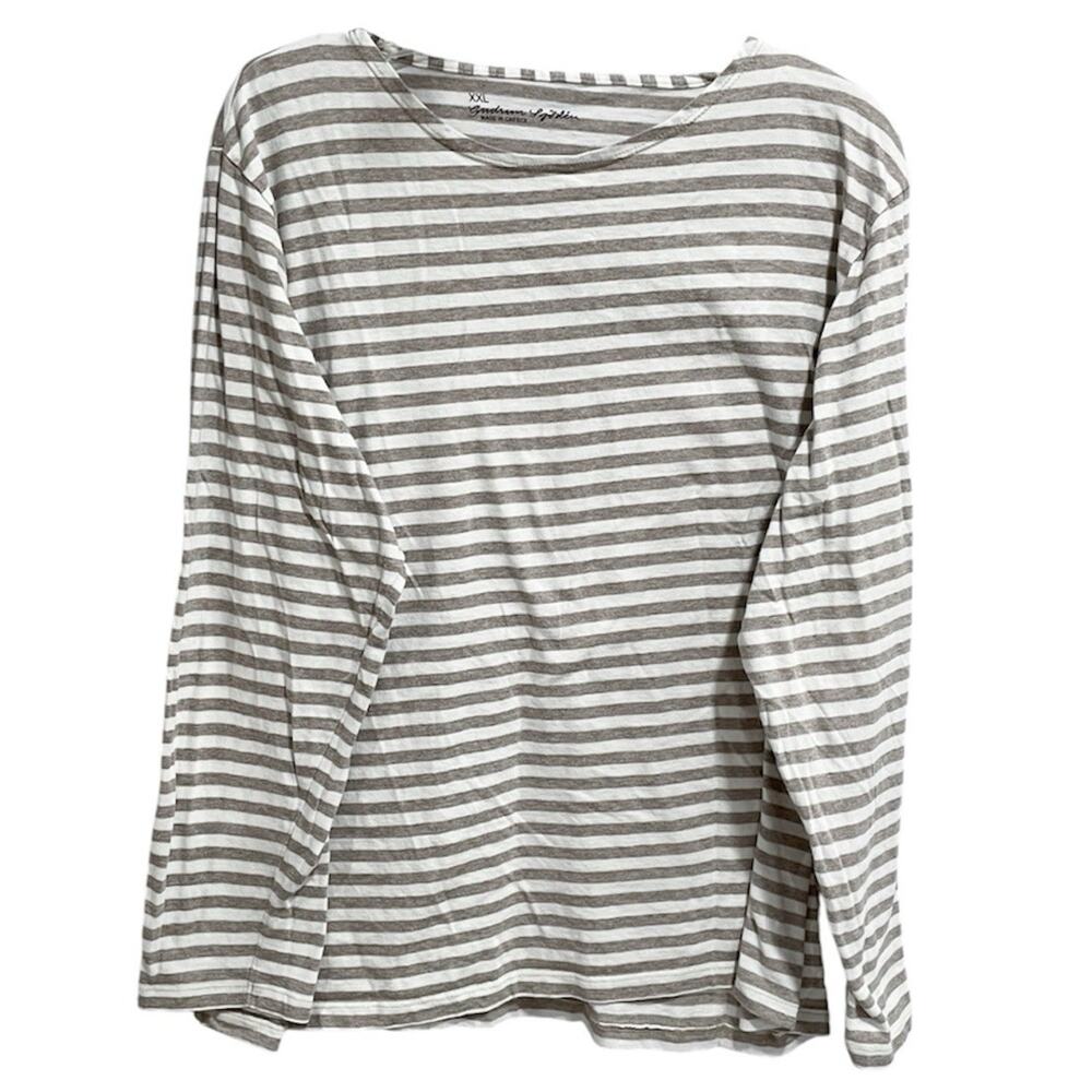 Gudrun Sjoden Womens Organic Cotton Top Size XXL 2XL Beige Stripes Neutral Comfy